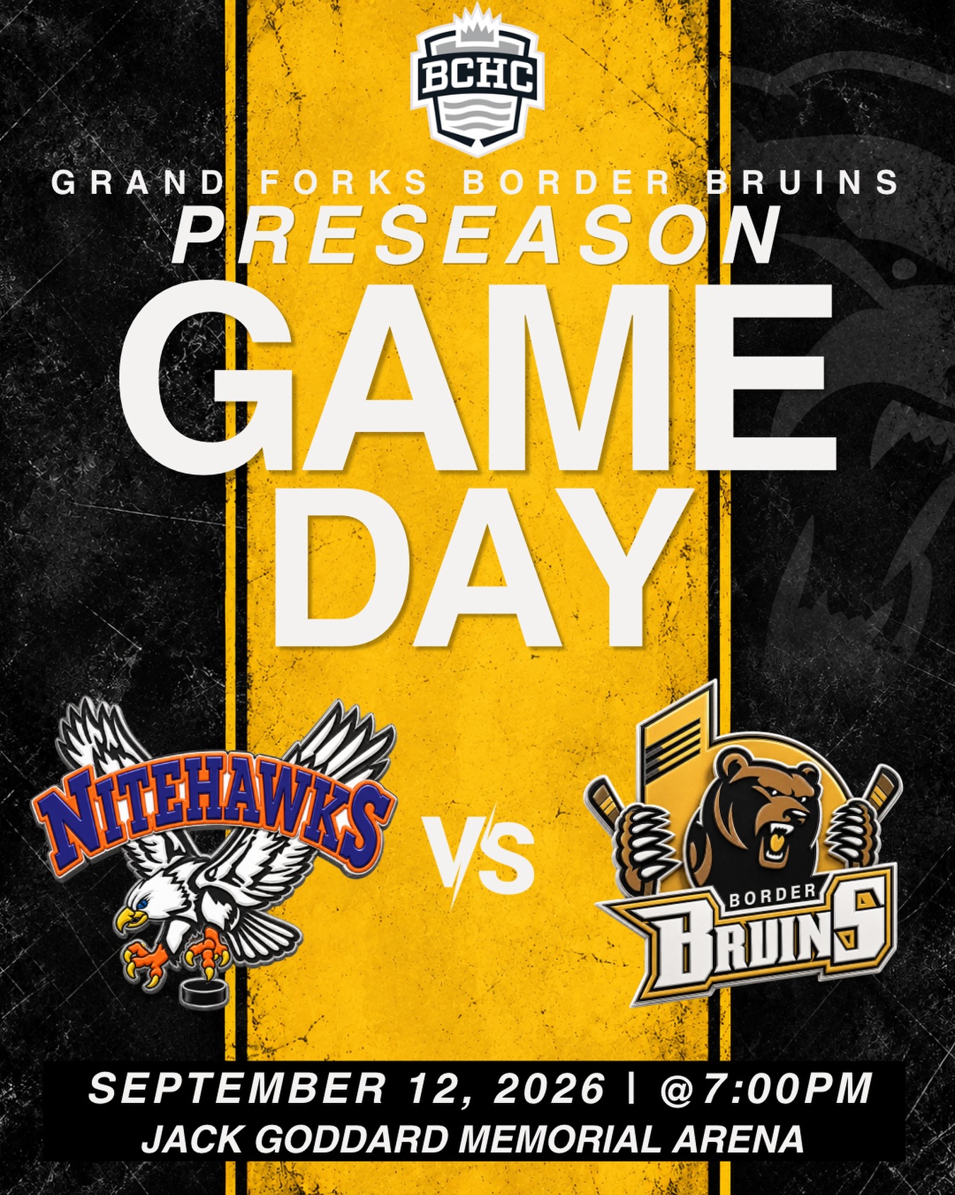 🚨E X H I B I T I O N  G A M E  D A Y🚨

The Grand Forks Border Bruins will be on home ice tonight and taking on Beaver Valley Nitehawks!! 

🏒PUCK DROPS AT 7:00pm🏒

Let’s pack the Jack tonight to cheer the boys on in their first home game of the preseason!! 

#grandforksborderbruins #grandforksbc #thisisbearcountry #bchchockey #preseasongame