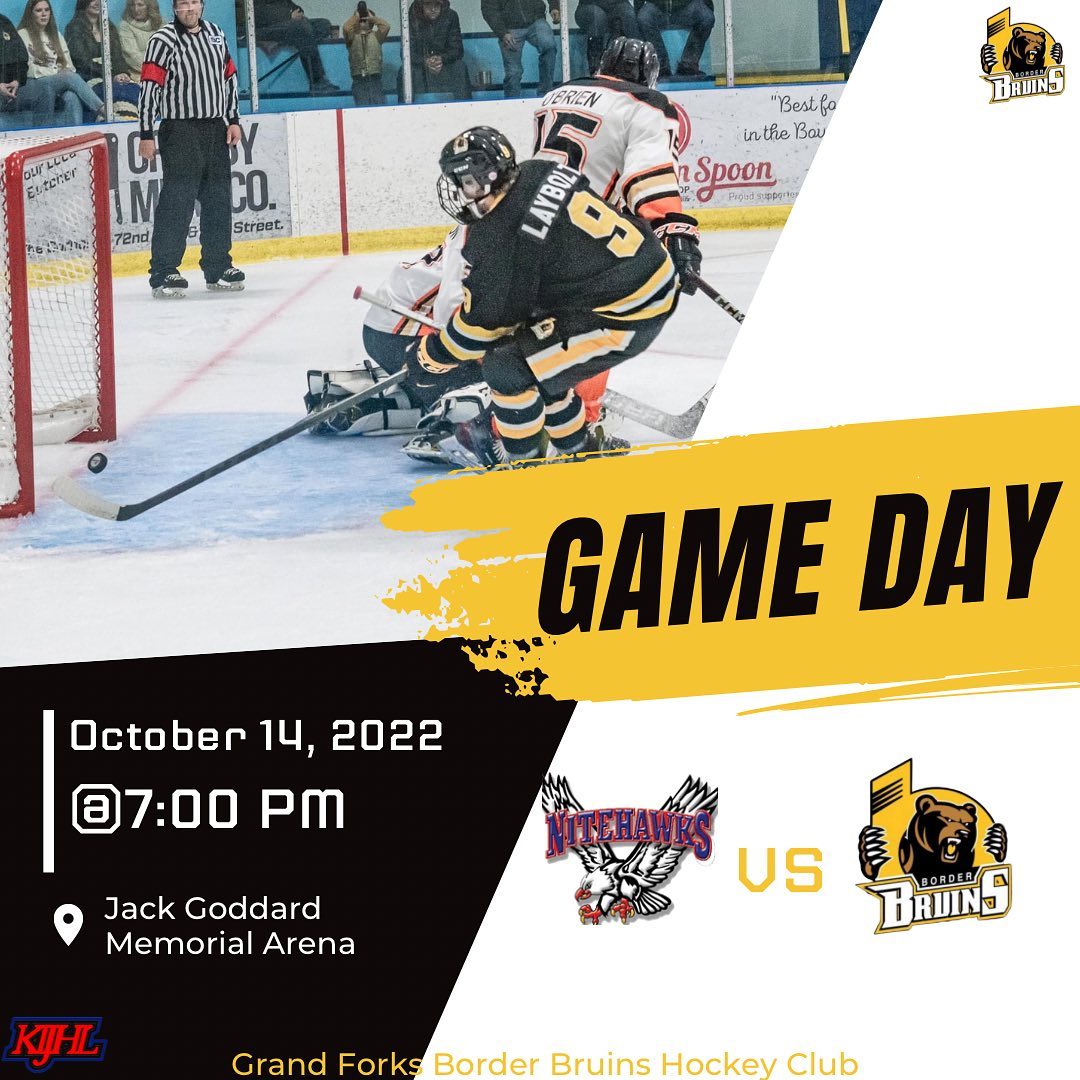 🚨GAME DAY🚨 

The Grand Forks Border Bruins will be back at the Jack tonight to take on the Beaver Valley Nitehawks🐻

🏒PUCK DROPS AT 7:00pm🏒

Let’s PACK THE JACK tonight to cheer the boys on!

The game will also be LIVE on HockeyTV for those who can’t make it to the Jack📺 

Tonight’s game is sponsored by Rockwool and Lime Creek Logging! 

#grandforksborderbruins #grandforksbc #thisisbearcountry #bearden #gfbb #juniorbhockey #hockey #juniorb #kijhlhockey #kijhl #gameday #homegame #letsgobruins
