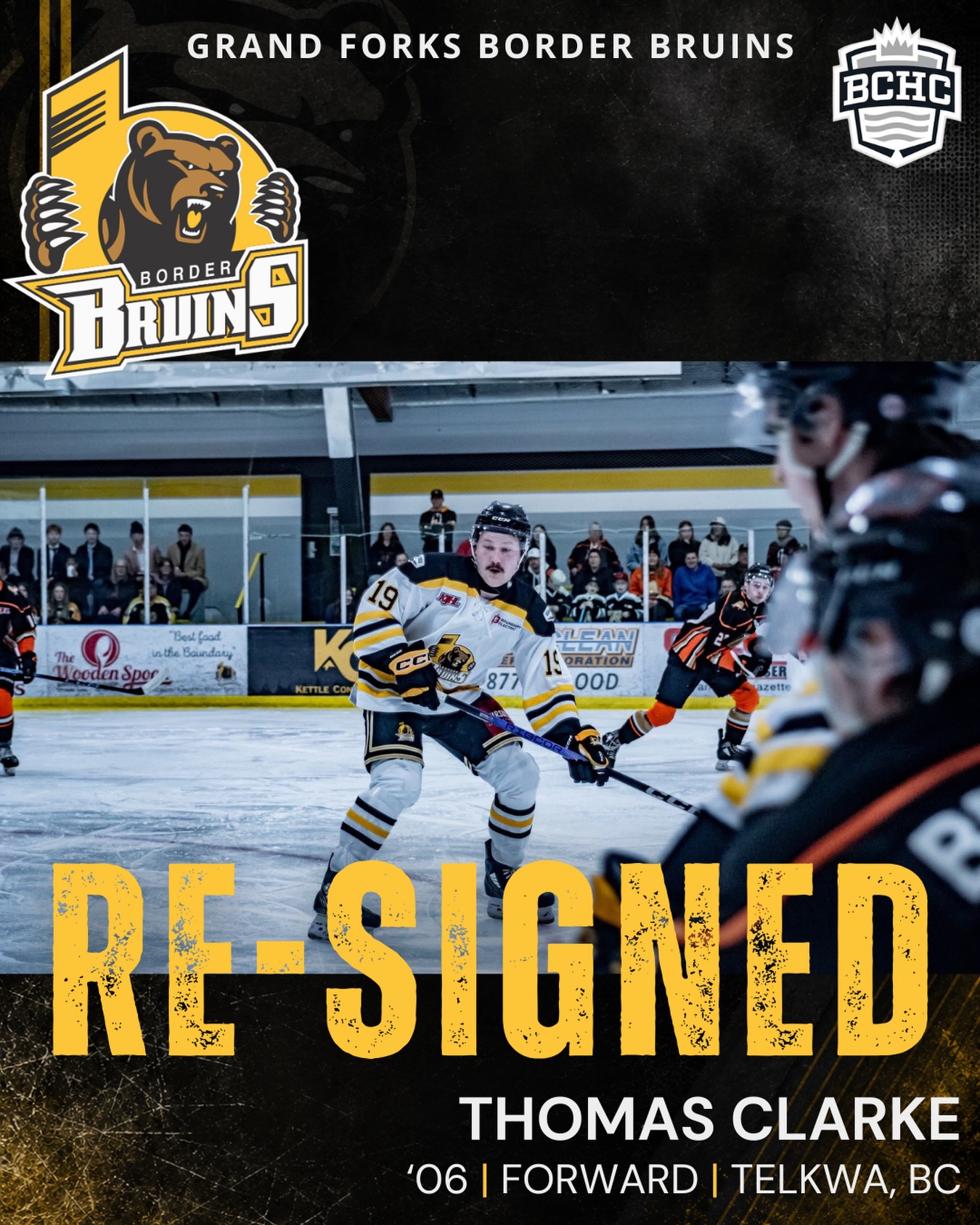 ❕R E - S I G N E D❕

The Grand Forks Border Bruins are excited to welcome back forward, Thomas Clarke for the upcoming 2026/27 season!! 

Welcome back Thomas🐻

#grandforksborderbruins #grandforksbc #thisisbearcountry #bchchockey #juniorahockey